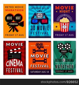 Template of cinema cards. Vector designs of various cinema cards. Illustration of banner entertainment cinema. Template of cinema cards. Vector designs of various cinema cards