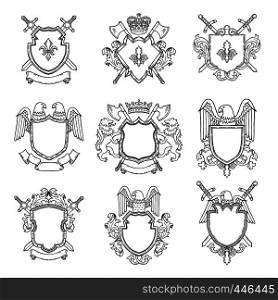 Template of heraldic emblems for different design project. Emblem vintage heraldic with wing and sword. Vector illustration. Template of heraldic emblems for different design project