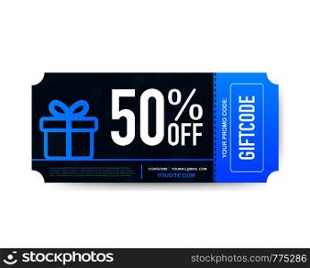 Template red and blue gift card. Promo code. Vector Gift Voucher with Coupon Code. Vector illustration.. Template red and blue gift card. Promo code. Vector Gift Voucher with Coupon Code. Vector stock illustration.