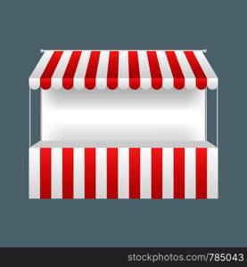 Template shopping stand with red and white striped awning, mock up. Vector illustration.. Template shopping stand with red and white striped awning, mock up. Vector stock illustration.