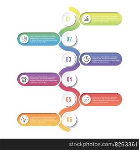 Template Timeline Infographic colored horizontal numbered for six position can be used for workflow, banner, diagram, web design, area chart