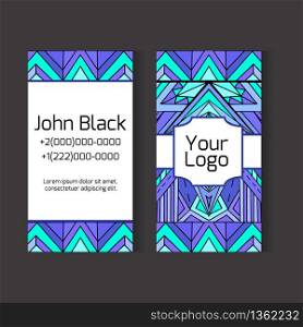 Template two-sided business card with ethno pattern for your design. Template two-sided business card with ethno pattern for your des