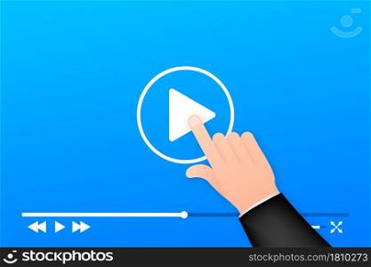 Template video frame. Template media player. Hand holding and touching. Mobile app interface. Vector stock illustration. Template video frame. Template media player. Hand holding and touching. Mobile app interface. Vector stock illustration.