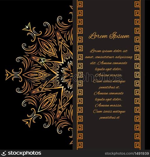 Template vintage invitation with gold pattern and place for text for your design. Template vintage invitation with gold pattern and place for text