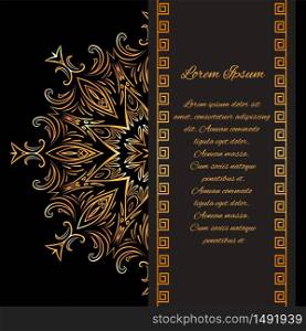 Template vintage invitation with gold pattern and place for text for your design. Template vintage invitation with gold pattern and place for text