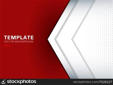 Template white arrow overlapping with shadow on red background space for text and message artwork design technology concept. Vector illustration