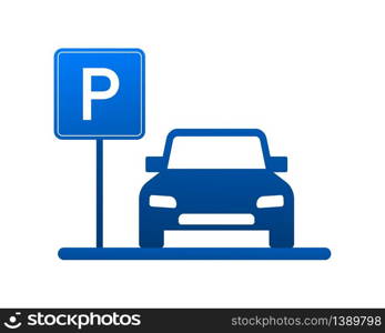 Template with blue parking. Logo, icon, label. Parking on white background. Web element. Vector stock illustration. Template with blue parking. Logo, icon, label. Parking on white background. Web element. Vector stock illustration.