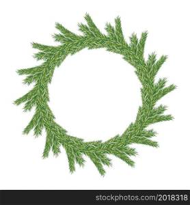 Template with green wreath of spruce branches for celebration design. Frame template. Vector pattern. New year illustration.New Year. Christmas. . Template with green wreath of spruce branches
