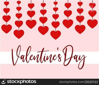 Template with red hearts for valentines day. Festive banner. Romantic pink background with hearts and lettering, vector illustration. Template with red hearts for valentines day