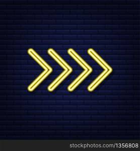 Template with yellow arrow neon on blue background. Neon glowing arrow pointer. Vector stock illustration. Template with yellow arrow neon on blue background. Neon glowing arrow pointer. Vector stock illustration.