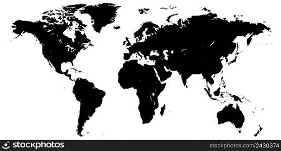 Template world map, planet earth, silhouettes of continents and Islands, vector High detail world map isolated on white background, high resolution