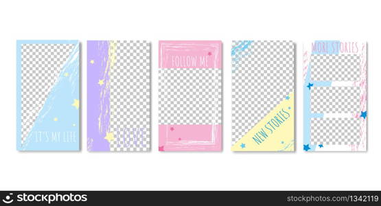 Templates and Frames for Photos in Social Media Vector Illustration. It&rsquo;s my Life, Love. Pastel Colors with Stars and several Spaces for Pictures Banners. Cute background design for Girls.
