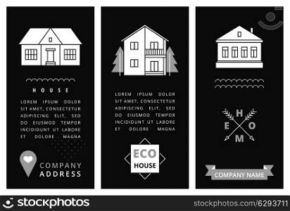 Templates business card with houses. Vector illustration.