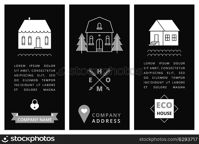 Templates business card with houses. Vector illustration.