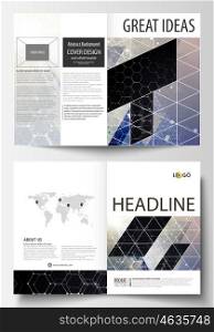 Templates for bi fold brochure, magazine, flyer or report. Cover design template, easy editable vector layout in A4 size. Chemistry pattern, hexagonal molecule structure. Medicine and science concept.