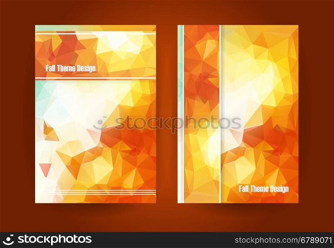 Templates for brochure, magazine, flyer, booklet or report. Low polygonal triangular orange fall season theme color vector background illustration.