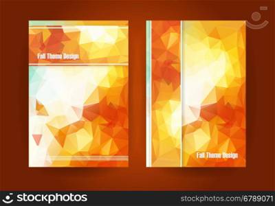 Templates for brochure, magazine, flyer, booklet or report. Low polygonal triangular orange fall season theme color vector background illustration.