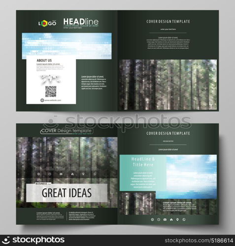 Templates for square design bi fold brochure, flyer. Leaflet cover, vector layout. Colorful background made of triangular or hexagonal texture, travel business, natural landscape in polygonal style. Business templates for square design bi fold brochure, magazine, flyer, booklet or annual report. Leaflet cover, abstract flat layout, easy editable vector. Colorful background made of triangular or hexagonal texture for travel business, natural landscape in polygonal style.