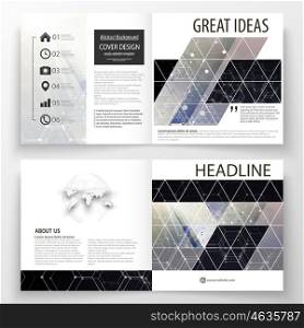 Templates for square design bi fold brochure, magazine, flyer. Leaflet cover, easy editable vector layout. Chemistry pattern, hexagonal molecule structure. Medicine, science and technology concept