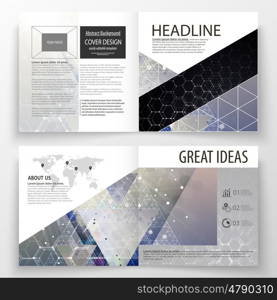 Templates for square design bi fold brochure, magazine, flyer. Leaflet cover, easy editable vector layout. Chemistry pattern, hexagonal molecule structure. Medicine, science and technology concept