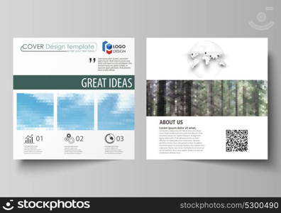 Templates for square design brochure, magazine, flyer, booklet or annual report. Leaflet cover, abstract vector layout. Colorful background, travel business, natural landscape in polygonal style.. Templates for square design brochure, magazine, flyer, booklet or annual report. Leaflet cover, abstract vector layout. Colorful background, travel business, natural landscape in polygonal style