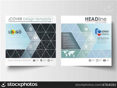 Templates for square design brochure, magazine, flyer, report. Leaflet cover, easy editable vector layout. Chemistry pattern, hexagonal molecule structure. Medicine, science and technology concept