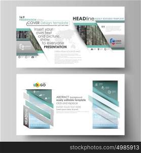 Templates in HD format for presentation slides. Abstract design vector layouts. Colorful background, triangular or hexagonal texture, travel business, natural landscape, polygonal style.. Business templates in HD format for presentation slides. Easy editable abstract vector layouts in flat design. Colorful background made of triangular or hexagonal texture, travel business, natural landscape in polygonal style.