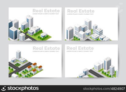 Templates of business cards for real estate agencies, city portals, construction firms and design presentations