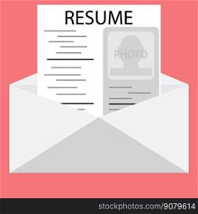 Templates resume in an envelope. Invite to job interview, job opportunity, vector illustration. Templates resume in an envelope