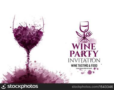 Templates with wine design. Illustration of wine glass with drops. Wine stains. Brochures, posters, invitations, promotional banners, menus. Vector illustration