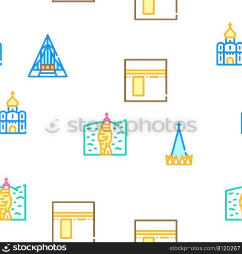 Temple Construction Vector Seamless Pattern Color Line Illustration. Temple Construction Vector Seamless Pattern