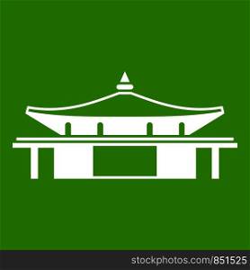 Temple icon white isolated on green background. Vector illustration. Temple icon green