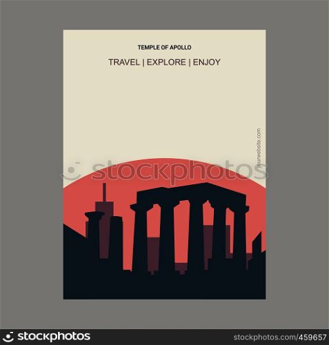 Temple of Apollo Attica, Greece. Vintage Style Landmark Poster Template