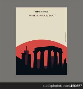 Temple of Apollo Attica, Greece. Vintage Style Landmark Poster Template