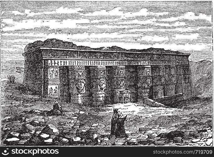 Temple of Hathor in Dendera, Egypt, during the 1890s, vintage engraving. Old engraved illustration of the Temple of Hathor.