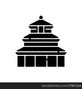 Temple of Heaven black glyph icon. Religious place to pray for harvest. Chinese historical landmark. Traditional oriental culture. Silhouette symbol on white space. Vector isolated illustration. Temple of Heaven black glyph icon