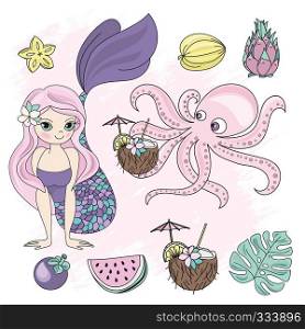 TEMPTRESS Mermaid Princess Vacation Vector Illustration Set