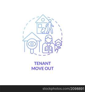 Tenant move out blue gradient concept icon. Real estate management operations abstract idea thin line illustration. Isolated outline drawing. Roboto-Medium, Myriad Pro-Bold fonts used. Tenant move out blue gradient concept icon
