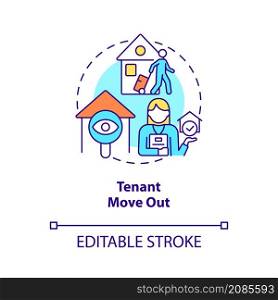 Tenant move out concept icon. Property management operations abstract idea thin line illustration. Isolated outline drawing. Editable stroke. Roboto-Medium, Myriad Pro-Bold fonts used. Tenant move out concept icon