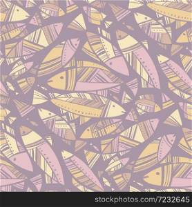 Tender colors abstract fish seamless pattern for background, wrap, fabric, textile, wrap, surface, web and print design. Pastel hues decorative coral fish rapport for vacation summer project.