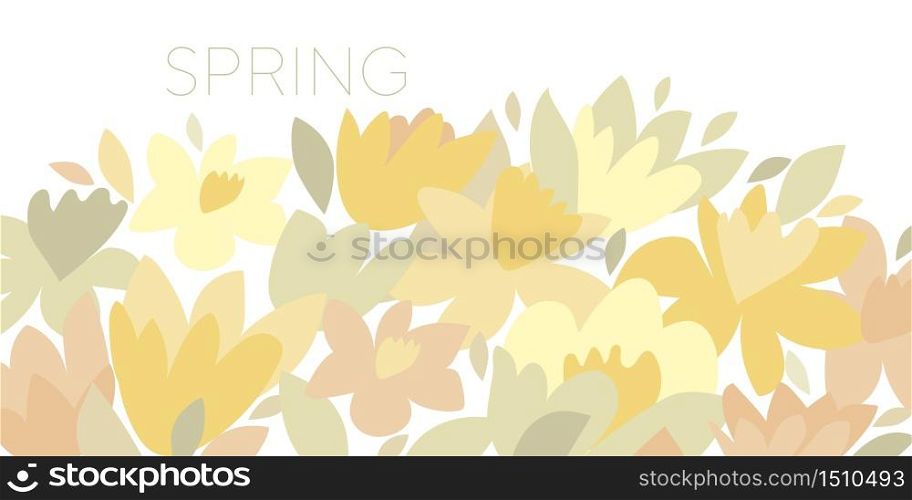 Tender decorative spring flower composition. Abstract loose shapes fresh floral vector illustration for header, invitation, greeting card, poster, web, social.
