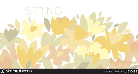 Tender decorative spring flower composition. Abstract loose shapes fresh floral vector illustration for header, invitation, greeting card, poster, web, social.