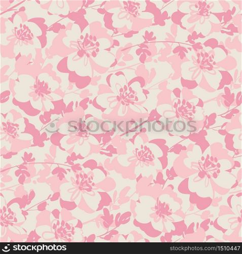 Tender elegant pastel pink color floral seamless pattern for fabric, textile, web post and print wrap design. Abstract flower blossom vector tile background.