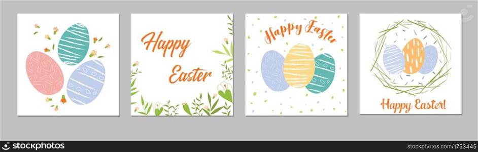 Tender Happy Easter templates square with eggs, flowers and typographic design easter sale, spring seamless pattern. Good for spring and Easter greeting cards and invitations, and social media post. Tender Happy Easter templates square with eggs