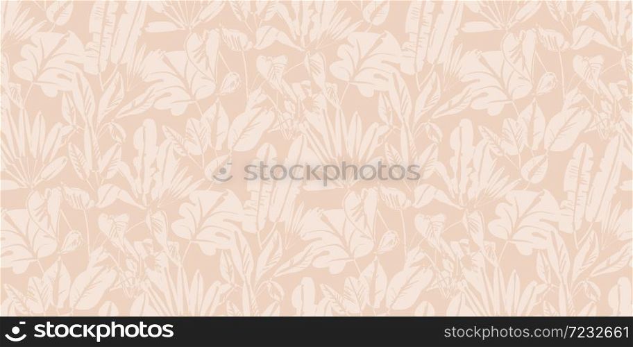 Tender pale color sketch style tropical leaves seamless pattern for background, wrap, fabric, textile, wrap, surface, web and print design.