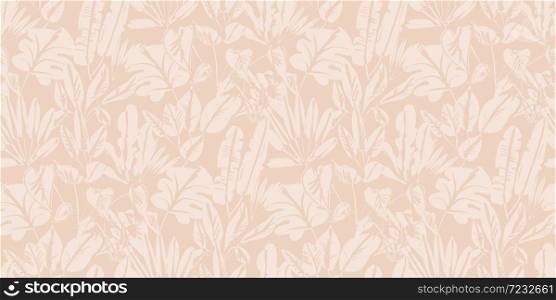 Tender pale color sketch style tropical leaves seamless pattern for background, wrap, fabric, textile, wrap, surface, web and print design.