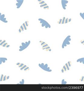 Tender summer vector seamless pattern of striped clouds. Perfect for scrapbooking, textile and prints. Doodle style illustration for decor and design.