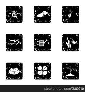 Tending garden icons set. Grunge illustration of 9 tending garden vector icons for web. Tending garden icons set, grunge style