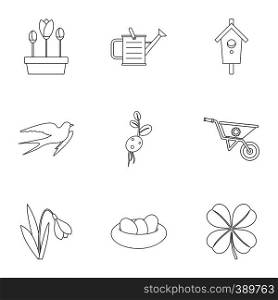 Tending garden icons set. Outline illustration of 9 tending garden vector icons for web. Tending garden icons set, outline style