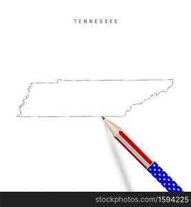 Tennessee US state vector map pencil sketch. Tennessee outline contour map with 3D pencil in american flag colors. Freehand drawing vector, hand drawn sketch isolated on white.. Tennessee US state vector map pencil sketch. Tennessee outline map with pencil in american flag colors